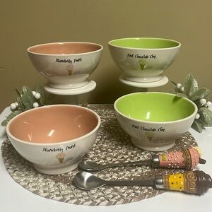 Rae Dunn Strawberry Swirl & Mint Chocolate Chip icecream bowls, set(4)